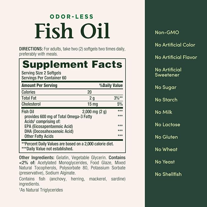 Nature's Bounty 300 mg Omega-3 Fish Oil 1000 mg Softgels 120 Coated Soft Gels (Pack of 2)