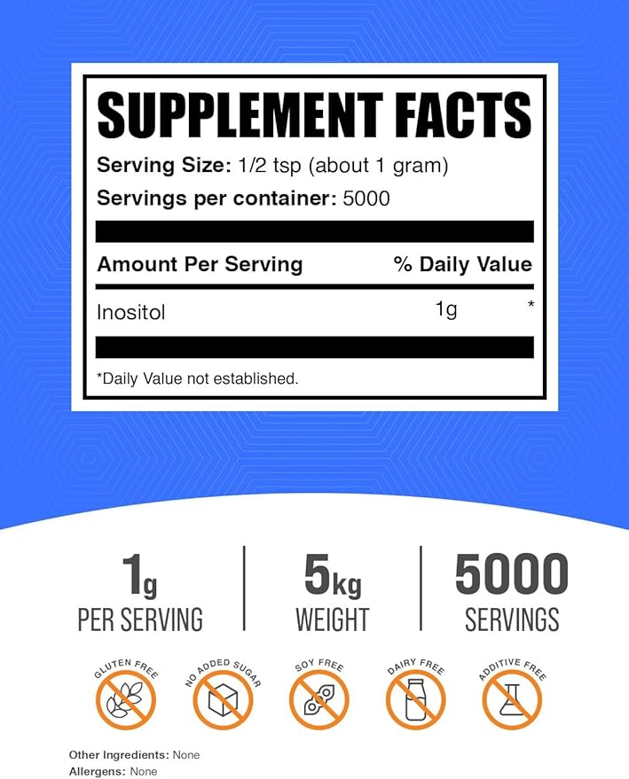 BulkSupplements.com Inositol Powder - Inositol Supplement, Vitamin B8 Supplement - Unflavored & Gluten Free, 1g per Serving, 1kg (Pack of 5) (11 lbs)