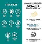 NatureWise Quadruple Strength Omega 3 Fish Oil 4080mg- Natural TG Form + Wild Caught - 2450mg Omega 3 + 1350mg EPA 900mg DHA - Burpless - Non-GMO & USA Manufactured - 120 Softgels[40 Day Supply]