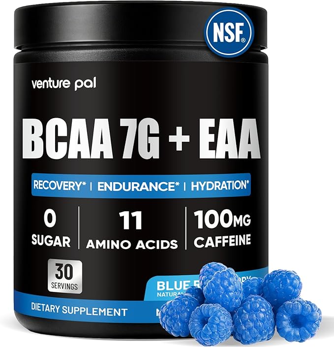 Sugar Free 7g BCAA + EAA Powder | Supports Muscle Recovery, Growth, Strength & Endurance – 9 Essential Amino Acids with L-Glutamine, Caffeine, Vitamin & Electrolyte for Energy & Hydration, Gluten Free
