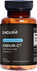 ENDUR-C - Vitamin C + Rose Hips - SR (Sustained Release) 500 mg - Supports Immune Health & Collagen Production - Gentle Digestion with Optimal 5–7 Hour Absorption Delivery - 200 Tablets