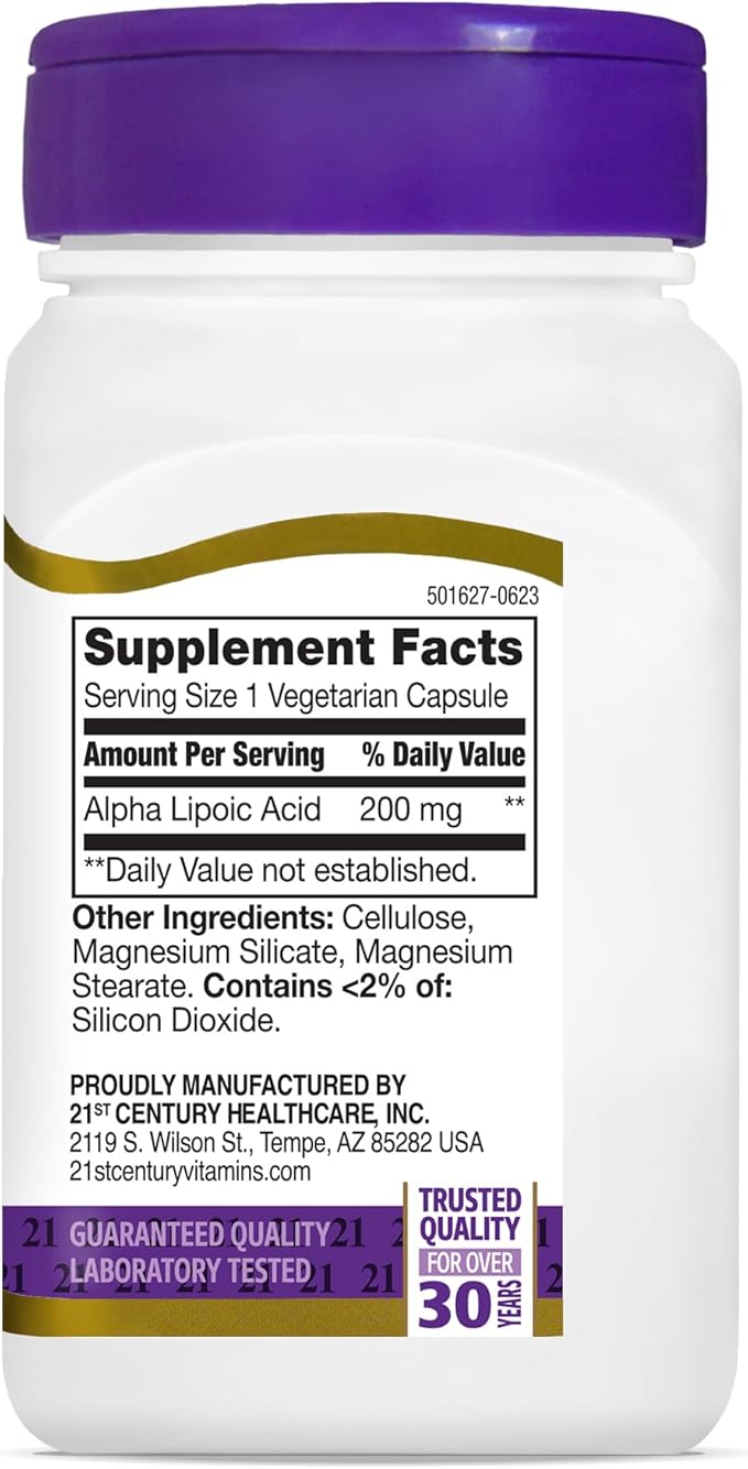 21st Century Healthcare Alpha Lipoic Acid 200 mg, 60 Count Vegetarian Capsules