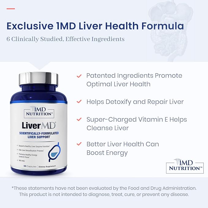 1MD Nutrition 1MD LiverMD - Liver Support Supplement | Siliphos Milk Thistle Extract - Highly Bioavailable, for Liver Support | 180 Capsules (3-Pack)