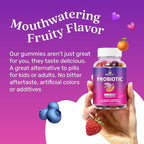 BeLive Probiotic Gummies - Probiotics with 5 Billion CFUs for Digestive Health, Men, Women & Kids Probiotic Supplements for Immune Support, Sugar Free & Vegan – Blueberry, Strawberry & Orange | 2-Pack