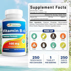 Best Naturals Vitamin B6 Tablet, 100 mg, 250 Count