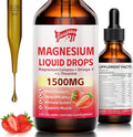 Magnesium Glycinate Liquid Drops, 1500mg Magnesium Liquid Supplement with Vitamin B6, D3, L - Theanine, Omega3,Support Night, Muscle, Bone, Mood, Strawberry Flavor - 2 Fl Oz (60ml) Bottle