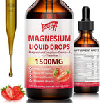 Magnesium Glycinate Liquid Drops, 1500mg Magnesium Liquid Supplement with Vitamin B6, D3, L - Theanine, Omega3,Support Night, Muscle, Bone, Mood, Strawberry Flavor - 2 Fl Oz (60ml) Bottle