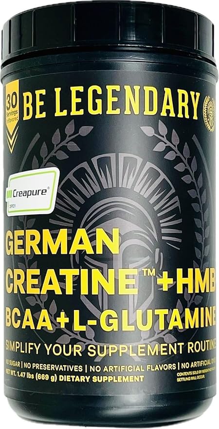 Creapure® German Creatine + HMB | Build Strength | Gain Lean Muscle | Recover Faster | Crush Plateaus | 5G Creapure® Creatine Monohydrate | 3G HMB | 8G BCAA | 5G L-Glutamine | 30 Servings | Unflavored