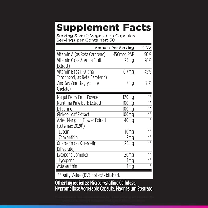 Livingood Daily Eye Support, 13-in-1 Vision Supplement with Lutein, Zeaxanthin, Astaxanthin, Vitamin A, Lycopene, Maqui Berry & More, Promotes Healthy Eyes, Blue Light Protection, Vegan, 60 Capsules