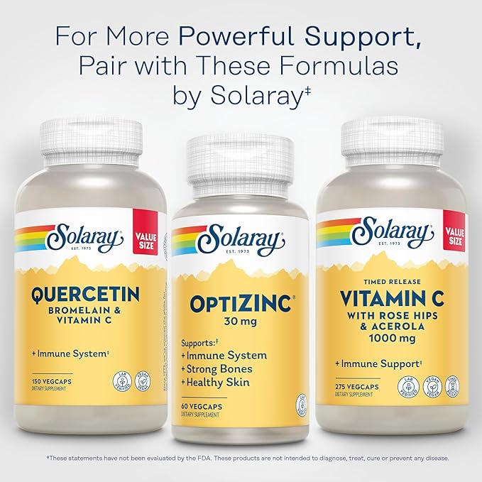 SOLARAY OptiZinc 30mg Immune Support Supplement - Zinc Supplements for Men and Women w/Vitamin B6 - Strong Bones and Skin Health Support - High Absorption - 60-Day Guarantee, 60 Servings, 60 VegCaps