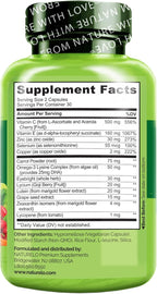 NATURELO Eye Vitamins - AREDS 2 Formula Nutrients with Lutein, Zeaxanthin, Vitamin C, E, Zinc, Plus DHA - Supplement for Dry Eyes, Healthy Vision, Eye Support - 60 Vegan Capsules