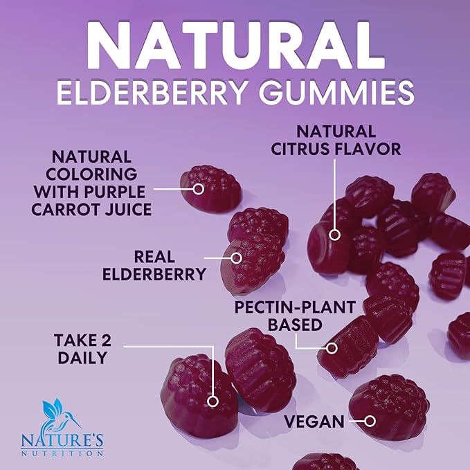 Elderberry Gummies - 3X Strength Black Elderberry Immune Support Gummy with Vitamin C, D3 and Zinc for Kids & Adults, Immune Health Support Supplement Gummy, Black Elder Berry Vitamins - 60 Gummies