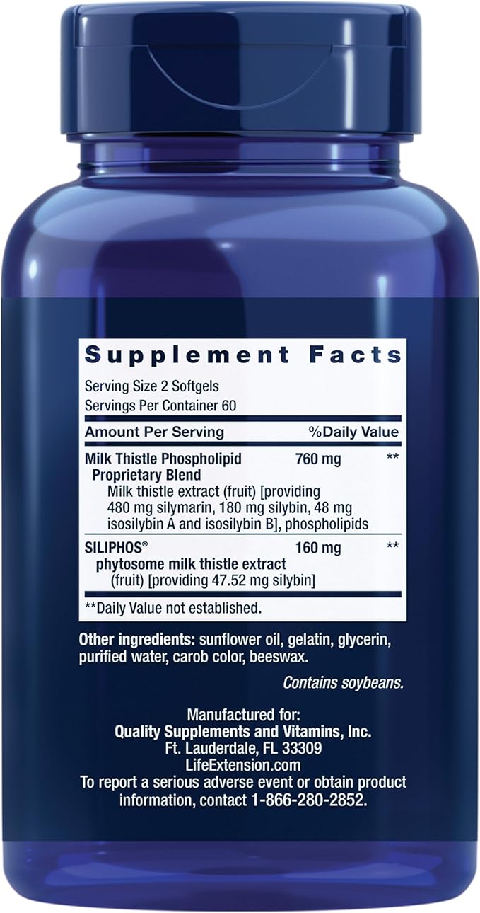 Life Extension Advanced Milk Thistle, Liver Health Supplement, Liver Detox, Cell Division, silymarin, silybin, bioavailable, Gluten Free, Non-GMO, 120 softgels, (Pack of 2)