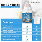 Healthy Mind - Safe for Teens - Brain Fog - Cognitive Function - Concentration - Focus - Neural Optimization - Mood - Ginkgo Biloba - Ginseng - Rhodiola - Bacopa - Gotu Kola - Green Tea - 120 Count