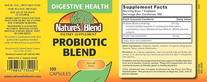Nature's Blend Probiotic Blend 2 Million Cfu 100 Caps, White