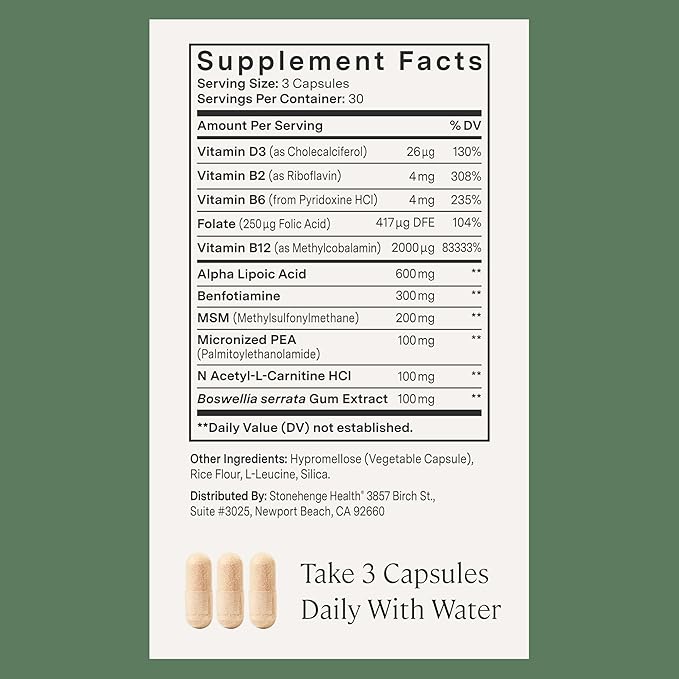 Stonehenge Health Dynamic Nerve Supplement - Supports Nerve Function in Fingers, Toes, Hands, and Feet with Alpha Lipoic Acid ALA, Benfotiamine, Pea, Robust B Complex, Boswellia (Pack of 2)