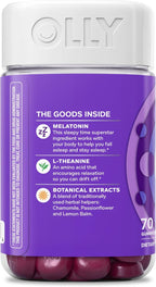 OLLY Sleep Gummy, 3 mg Melatonin, L-Theanine, Chamomile, Lemon Balm, Sleep Aid, Blackberry - 70 Count
