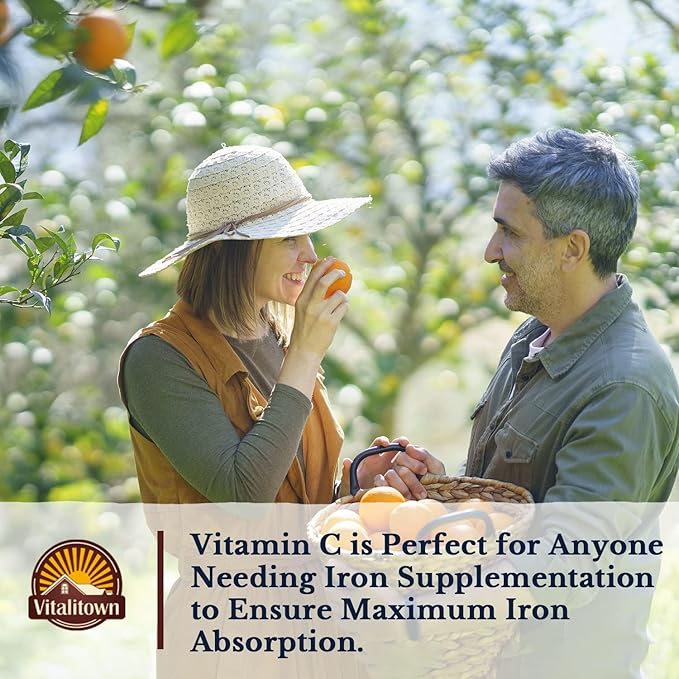 Vitalitown Iron Supplement for Women Men, High Potency 65mg Iron with Vitamin C 250mg, Less Constipating, Better for Blood Building & Energy Improvement, No Gluten, Non-GMO,120 Vegan Iron Pills