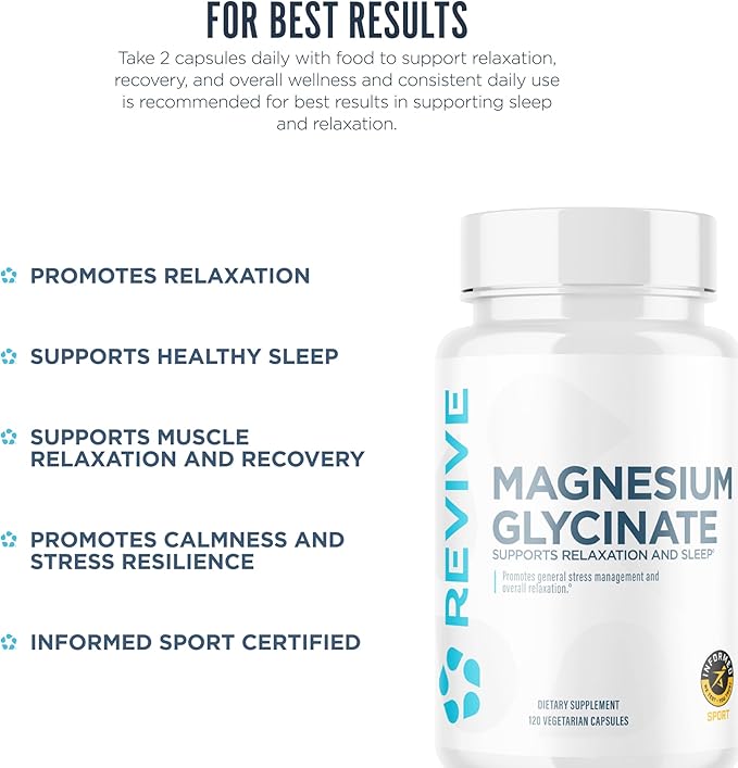 Revive MD Pure Magnesium Glycinate 200mg – High Absorption Supplement for Relaxation, Stress Relief, Sleep & Memory Support – Promotes Strong Bones, Healthy Nerve & Muscle Function (180 Servings)