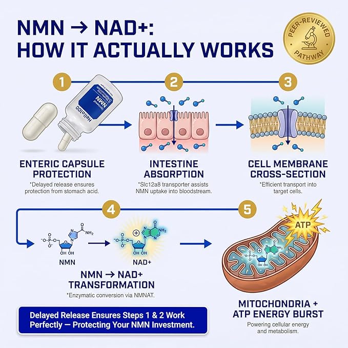 NMN Supplement 500mg - Delayed Release NAD+ for Longevity & Energy - Pure Nicotinamide Mononucleotide for Cellular Repair - High Absorption NMNH Alternative - 60 Day Supply