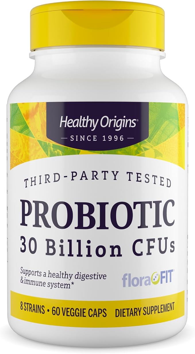 Healthy Origins Probiotic 30 Billion CFUs, 60 Veggie Capsules - 8 Clinically Studied Strains Including Lactobacillus & Bifidobacterium - Supports Microbiome, Gut & Immune Health- 2 Month Supply