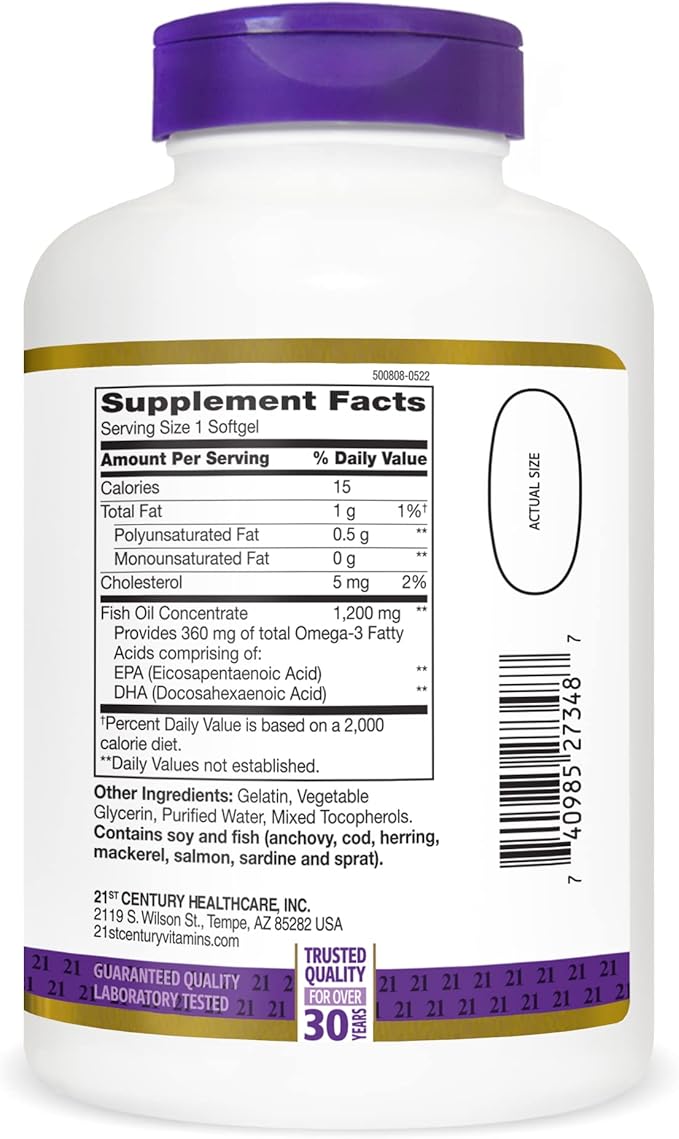 21st Century Fish Oil 1200 mg Softgels, 140 Count