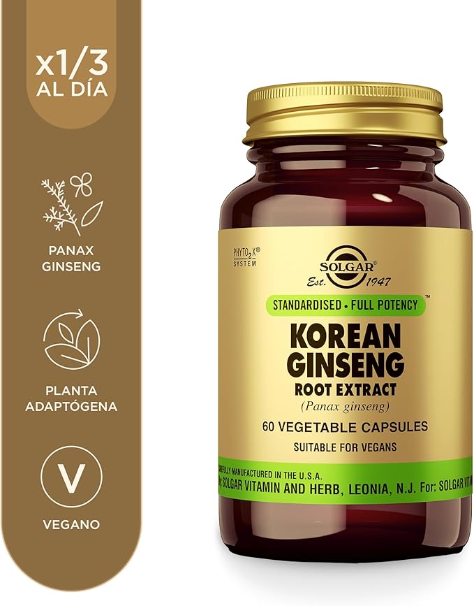 Solgar Korean Ginseng Root Extract, 60 Vegetable Capsules - Immune Support - Standardized, Full Potency (SFP) - Non-GMO, Vegan, Gluten Free, Dairy Free, Kosher - 60 Servings, Standard Packaging