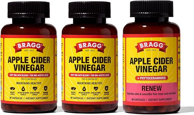 Bragg Apple Cider Vinegar Capsules (2pk) with Vitamin D and Zinc Renew Apple Cider Vinegar Capsules with Phytoceramides
