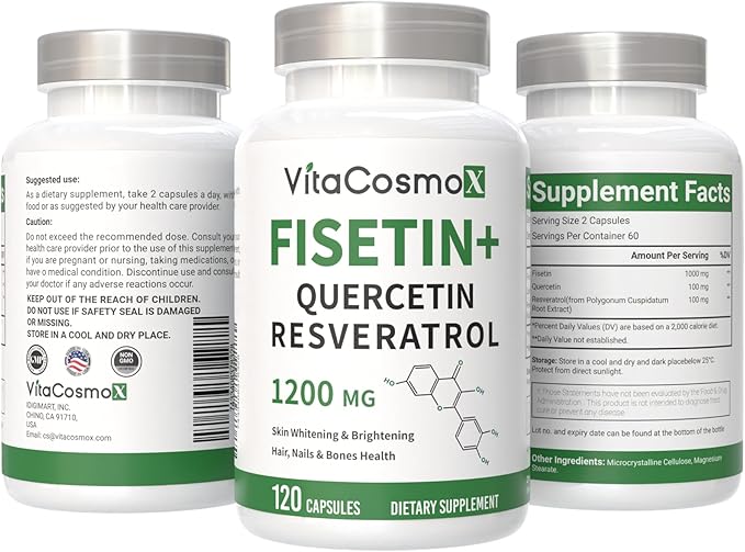 Fisetin Quercetin Resveratrol Supplement, 1,200 mg, 120 Veggie Capsules 100% Vegetarian, Non-GMO & Gluten Free (2)