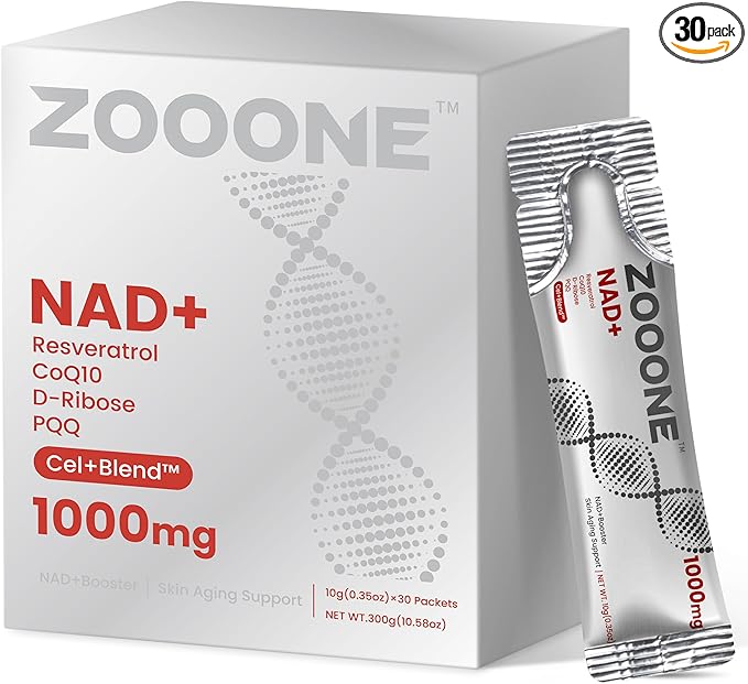 zooone NAD+ 1000mg Liquid Packets Supplement - Premium Nicotinamide Riboside & Resveratrol for Cellular Energy,Advanced NAD Booster for Men & Women (30 Pocket)