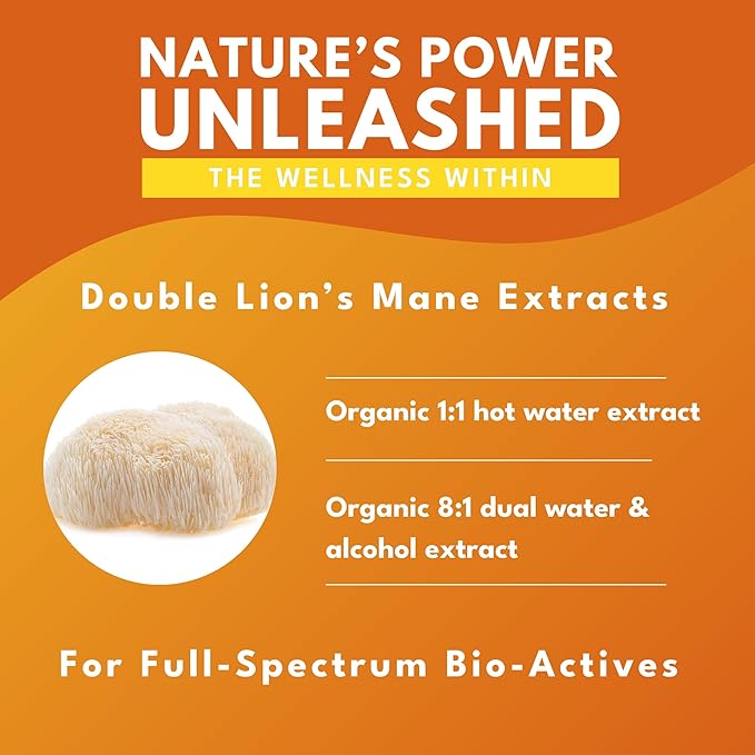 Bold Botanica Organic Lions Mane Supplement Capsules - 100% Fruiting Body Dual Extract - 115mg Beta-Glucans - Lion’s Mane Mushroom Extract for Brain, Memory & Mood, Immune Support - 60 Vegan Capsules