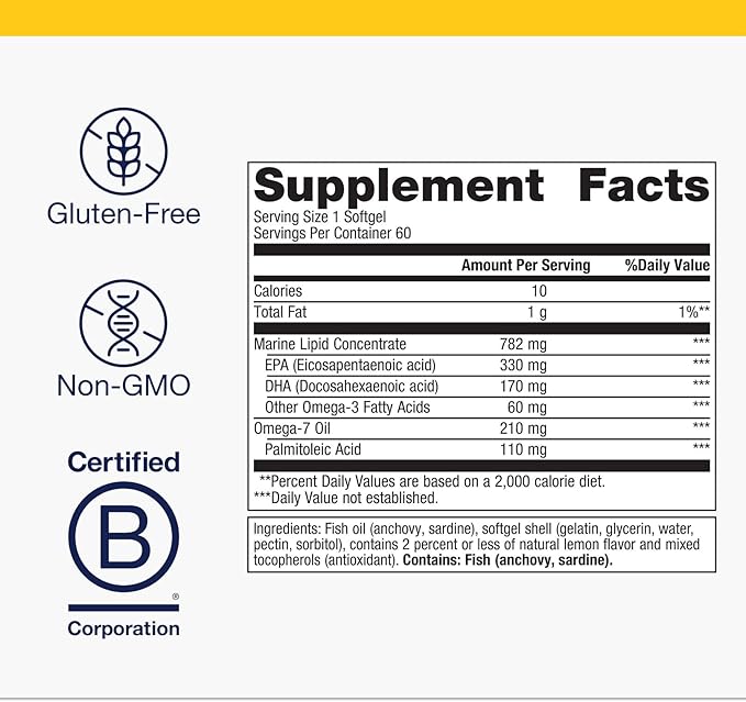 Metagenics OmegaGenics Mega 10 Omega Supplement- with Omega-7, 330 mg EPA & 170 mg DHA for Heart Health*- Sustainably Sourced & No Fishy Aftertaste - Non-GMO & Gluten-Free - 60 Softgels