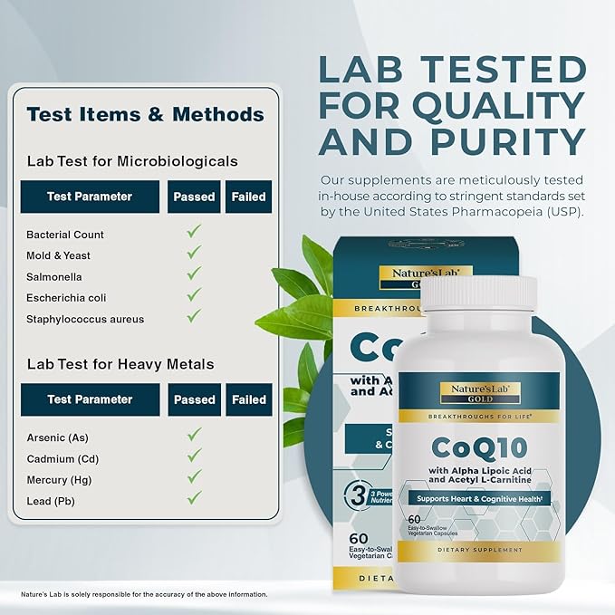 Nature's Lab Gold 2 Pack CoQ10 200mg + Alpha Lipoic Acid 300mg + Acetyl L-Carnitine HCl 500mg - Alcar and ALA Supplement - 120 Capsules (2)