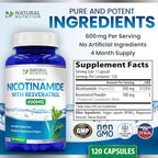Generic Natural Vitamin Nicotinamide with Resveratrol 600mg (Vitamin B-3) 120 Veggie Capsules Gluten Free & Non-GMO