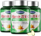 Vitamin D3 K2 Softgels, Vitamin D3 10000 IU with K2 (MK-7) 200 mcg with Coconut Oil Softgels, Easy to Swallow 2 in 1 Vitamins D & K Combo * 3 Packs (270 Counts)
