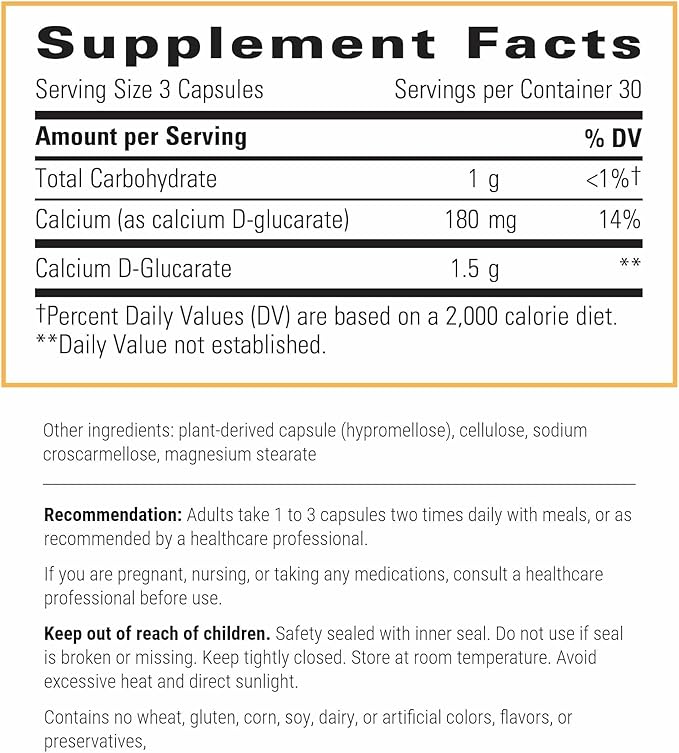 Integrative Therapeutics Calcium D-Glucarate - Supports Healthy Immune Function - Daily Support for Detoxification Systems & Estrogen Metabolism* - Gluten & Dairy-Free - 90 Capsules (30 Servings)