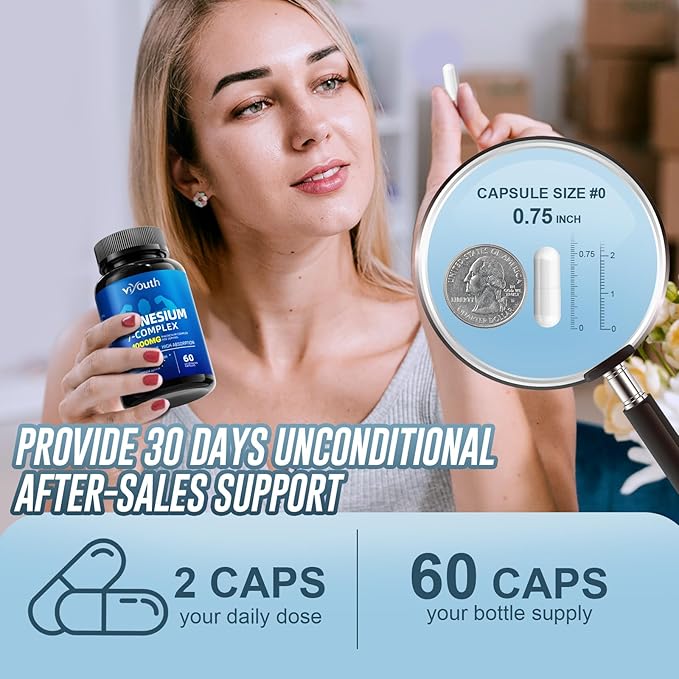 Magnesium 7 Complex Supplement Advanced with 7 Forms of Magnesium (Glycinate, Malate, Chelate, Aspartate, Orotate, Taurine, Citrate), Zinc, Vitamin D3 & Vitamin B6 for Sleep & Muscle, 60 Capsules
