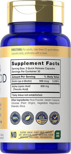 Carlyle Alpha Lipoic Acid 600mg | Plus Biotin Optimizer | 90 Capsules | Non-GMO & Gluten Free Supplement