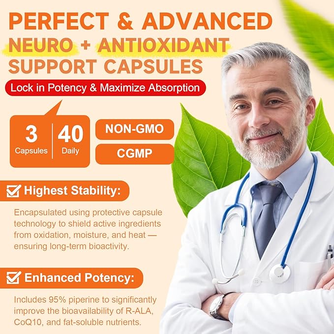 Totaria (2 Packs) R Alpha Lipoic Acid 600mg - Stabilized ALA Supplement for Neuropathy Support Capsules, Nerve Health, Nervous System and Antioxidant, Non-GMO, Gluten Free, Vegan Safe 120 Counts