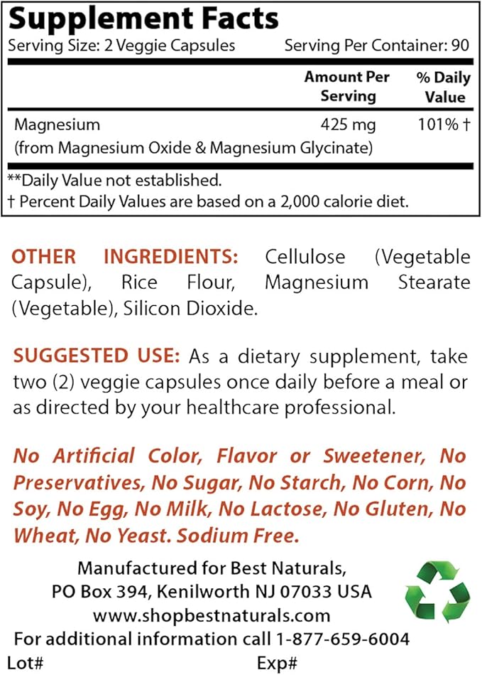 Best Naturals Alpha Lipoic Acid 300 mg & Magnesium Glycinate 425 mg