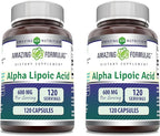 Amazing Formulas Alpha Lipoic Acid | 600 Mg Per Serving Supplement | Capsules | Non-GMO | Gluten Free | Made in USA (120 | 2 Pack)