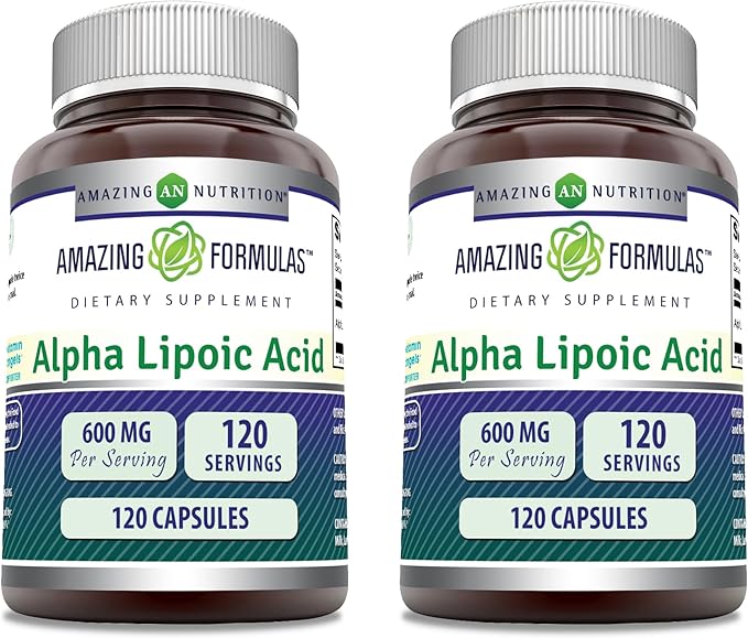 Amazing Formulas Alpha Lipoic Acid | 600 Mg Per Serving Supplement | Capsules | Non-GMO | Gluten Free | Made in USA (120 | 2 Pack)