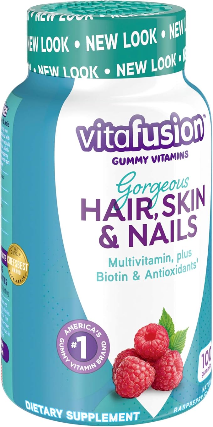Vitafusion Gorgeous Hair, Skin Nails Multivitamin Gummy Vitamins, Plus Biotin and Antioxidant Vitamins CE, Raspberry Flavor, from America’s,100ct (33 Day Supply) (Pack of 2)