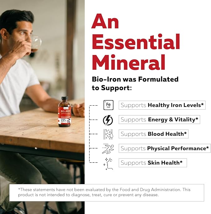 Liquid Iron Supplement | Organic Certified, Berry Flavor - Whole Food Vitamin C Absorption Boost & Blood Building B Vitamins - Methyl B12, L-Methylfolate & B6 - Supports Healthy Iron Levels - 7.6 oz