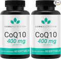 Luma Nutrition CoQ10 400mg Softgels - High-Absorption Coenzyme Q10 - Co Q-10 200mg / 400mg Per Serving - Heart Health - 60 Liquid Softgels (Pack of 2)