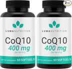 Luma Nutrition CoQ10 400mg Softgels - High-Absorption Coenzyme Q10 - Co Q-10 200mg / 400mg Per Serving - Heart Health - 60 Liquid Softgels (Pack of 2)