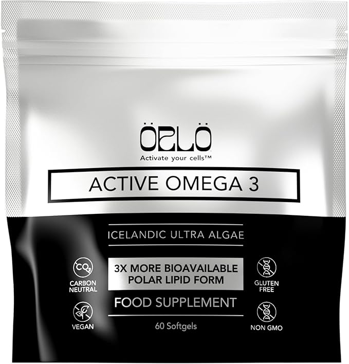 Orlo Vegan Omega 3 Algae Oil 1000mg - Natural Icelandic Nordic Omega-3 EPA & DHA Supplement - Fish Oil & Krill Alternative for Heart & Brain – 60 Easy-to-Swallow Burpless Mini Softgels