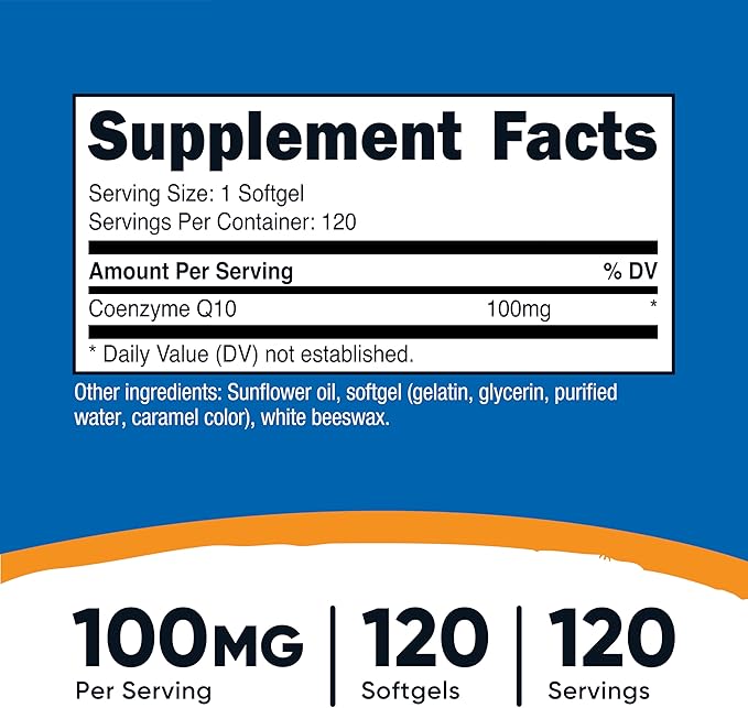 Nutricost CoQ10 Softgels (120 Servings, 100 mg Per Serving) - Better Absorption, Ultra Pure CoQ10 Supplement, Gluten Free and Non-GMO