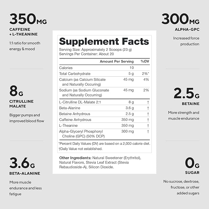 LEGION- All Natural Nitric Oxide Preworkout Drink to Boost Energy, Creatine Free, Naturally Sweetened, Beta Alanine, Citrulline, Alpha GPC (Lemon Lime)