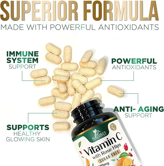Vitamin C 1000mg Per Serving Chewable - Extra Strength Antioxidants for Powerful Immune Support w/Vitamin C & Rose HIPS, Potent Dietary VIT C Chews Supplement, Natural Orange Flavor, 120 Tablets